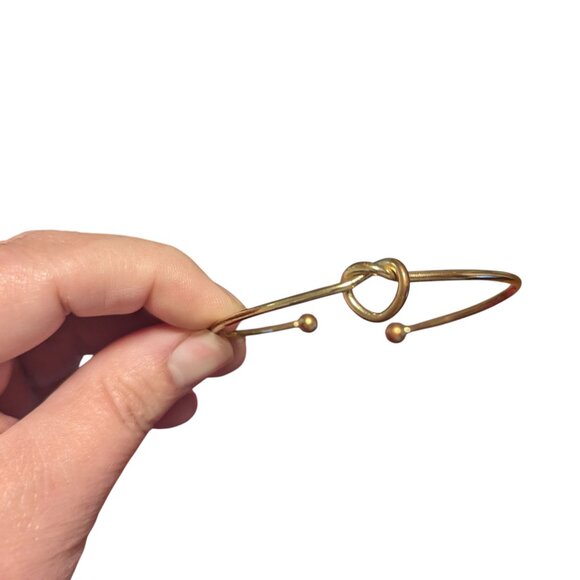 Lulus Let’s Tie the Knot Infinity Knot Bangle Cuff Bracelet Gold Bronze Dainty - Picture 3 of 6